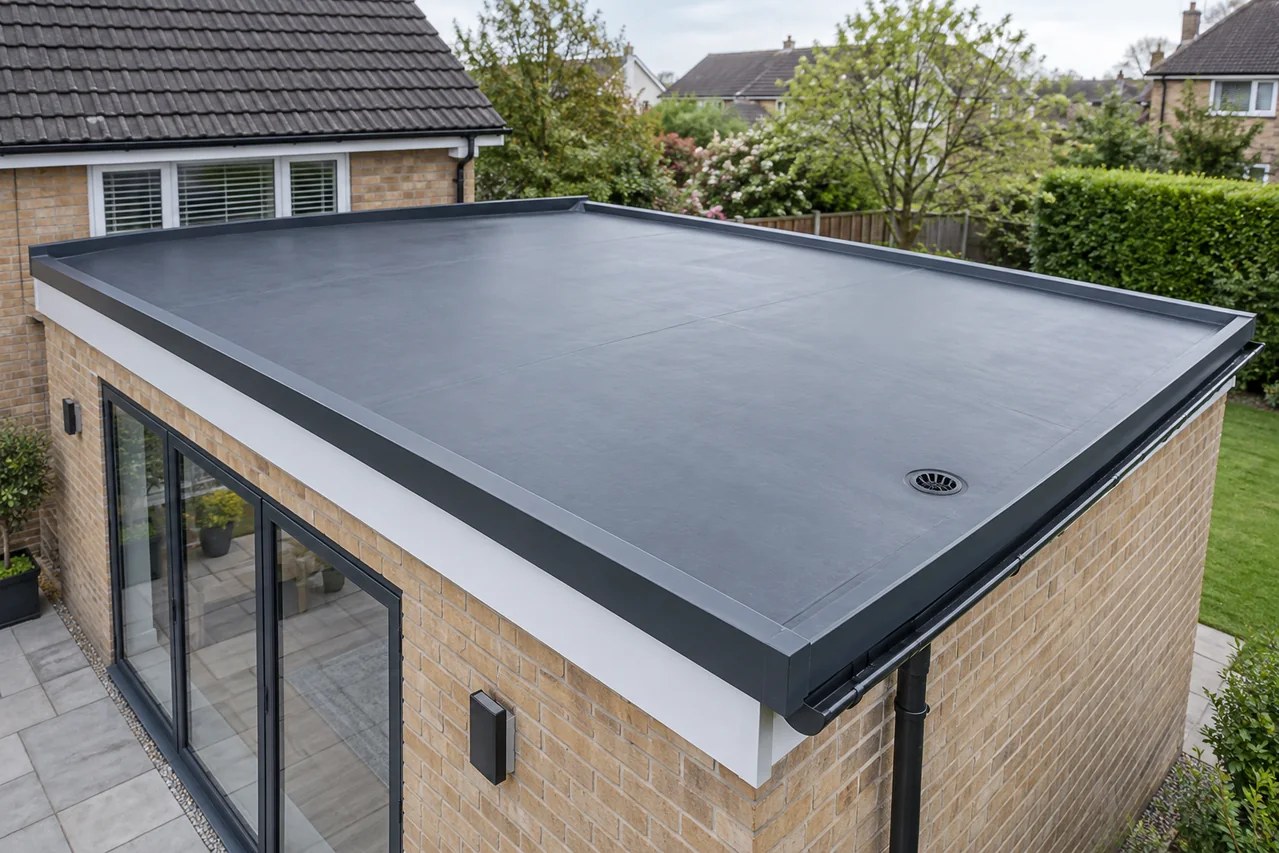 Newly finished flat roof on a home extension