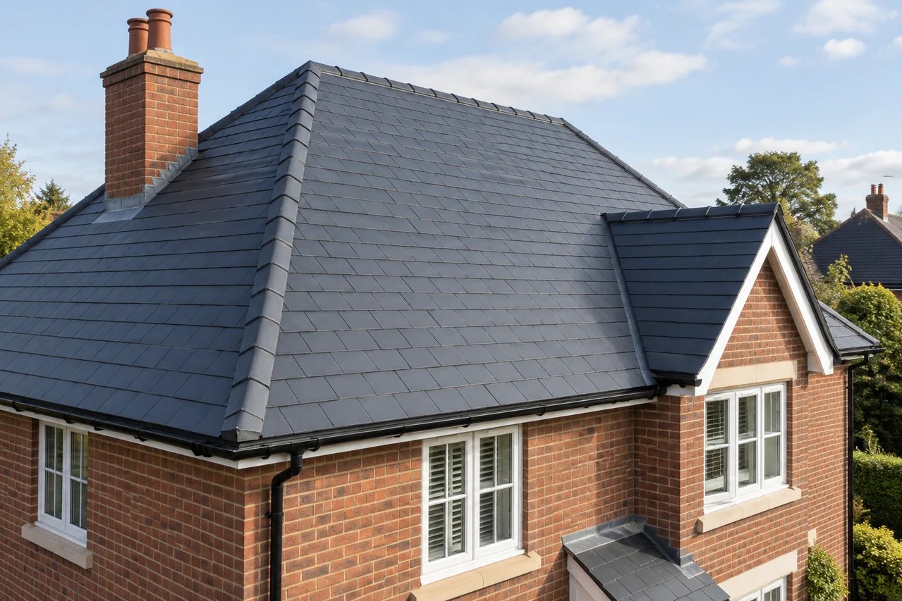 Completed new slate roof on a British home